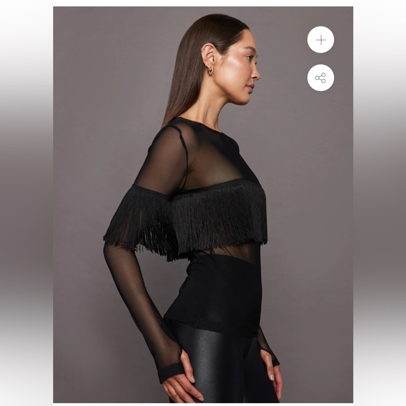 NORMA KAMALI Long Sleeve Crewneck Fringe size small - Picture 3 of 5